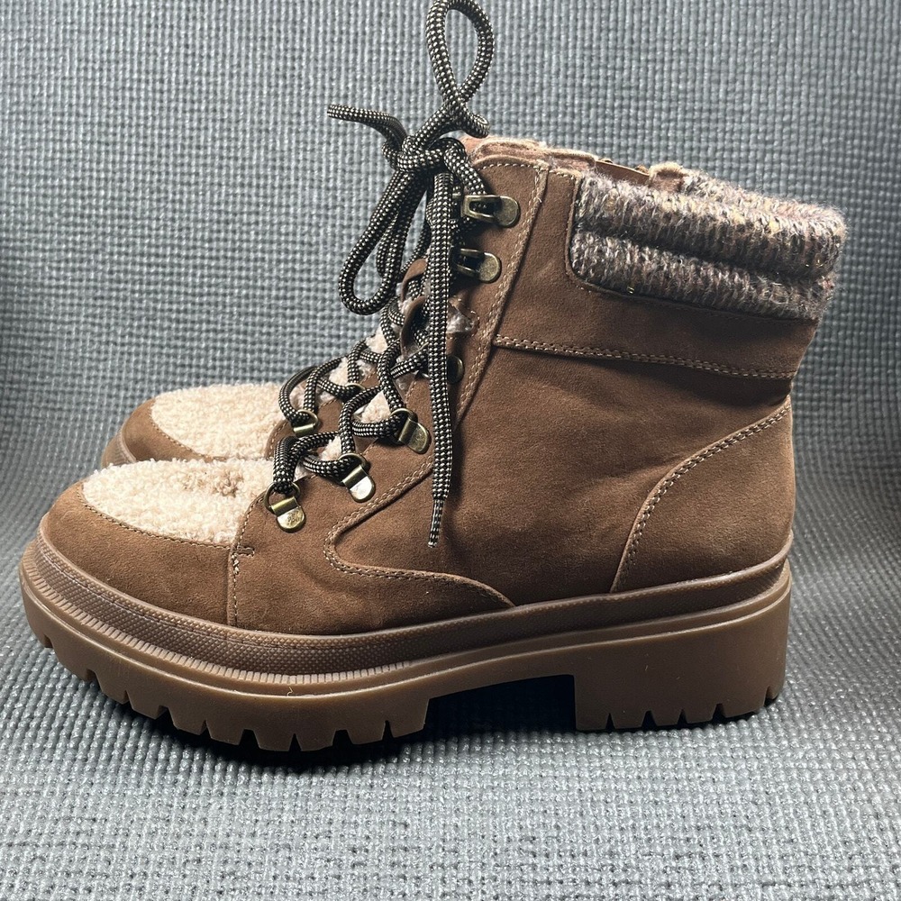 Jellypop Daytona Combat Boots Womens Size 9.5M Brown Sherpa Faux Fur Lace Up
